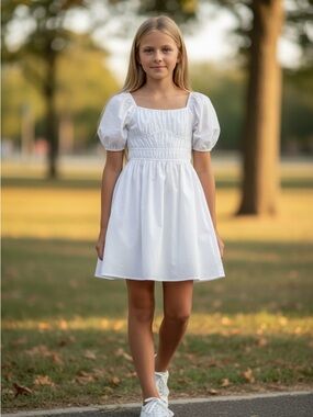 Princess Polly White Puff-Sleeve Dress- size 2